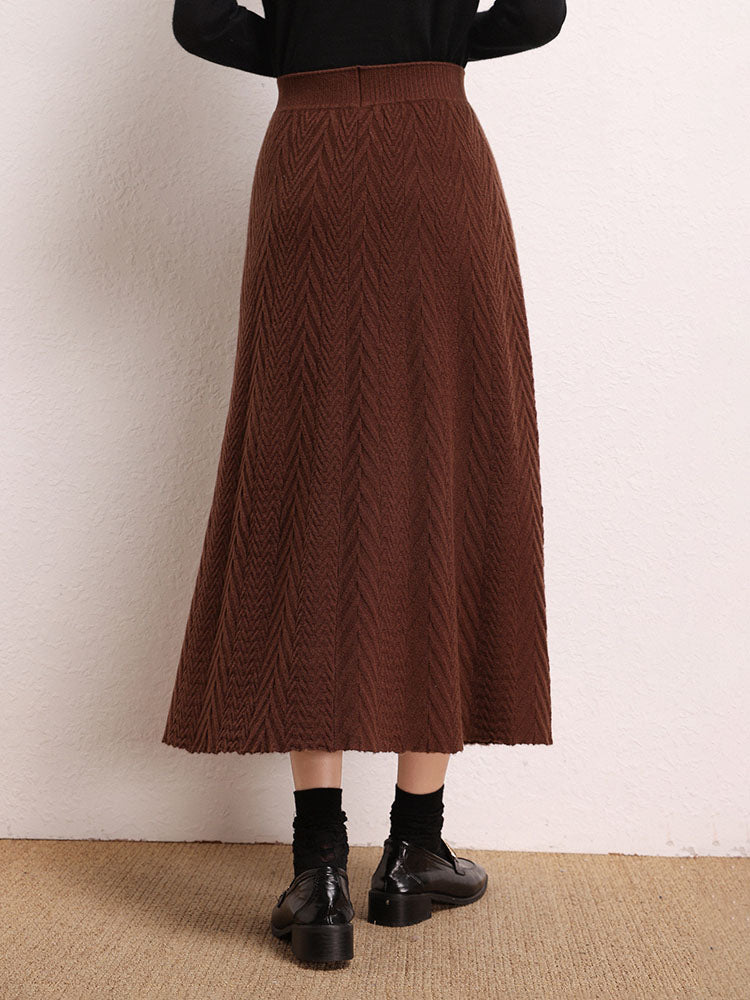 Cashmere Herringbone Midi-Skirt