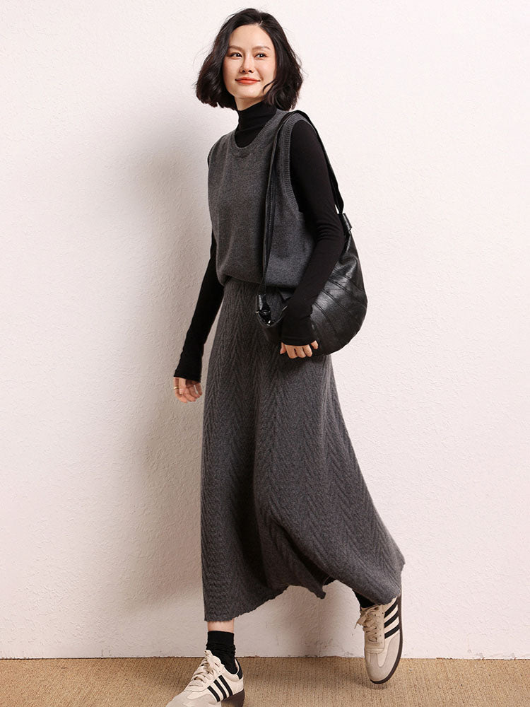 Cashmere Herringbone Midi-Skirt