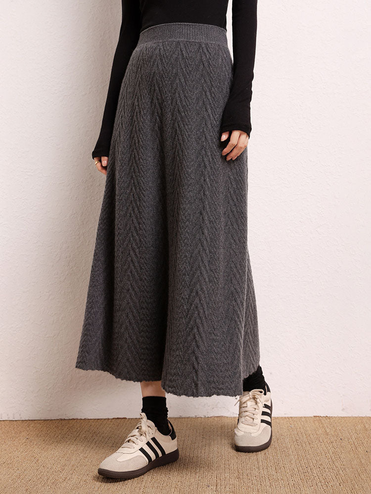 Cashmere Herringbone Midi-Skirt