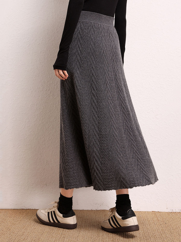 Cashmere Herringbone Midi-Skirt