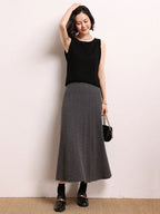 Cashmere Herringbone Midi-Skirt
