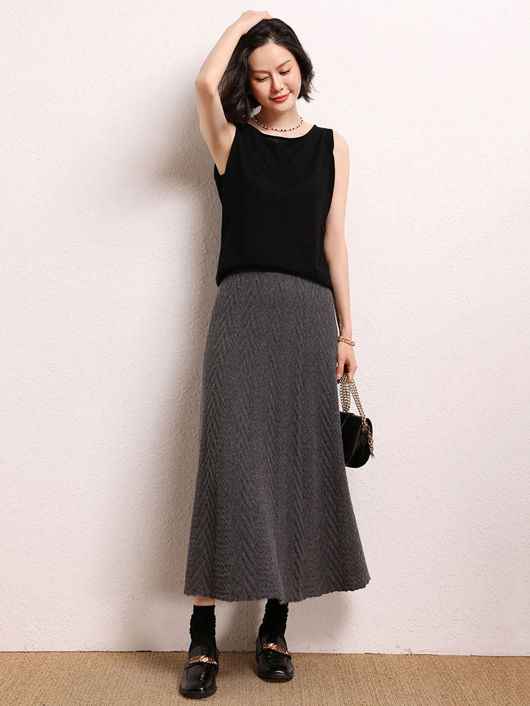 Cashmere Herringbone Midi-Skirt