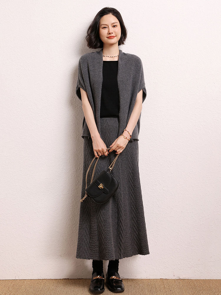 Cashmere Herringbone Midi-Skirt