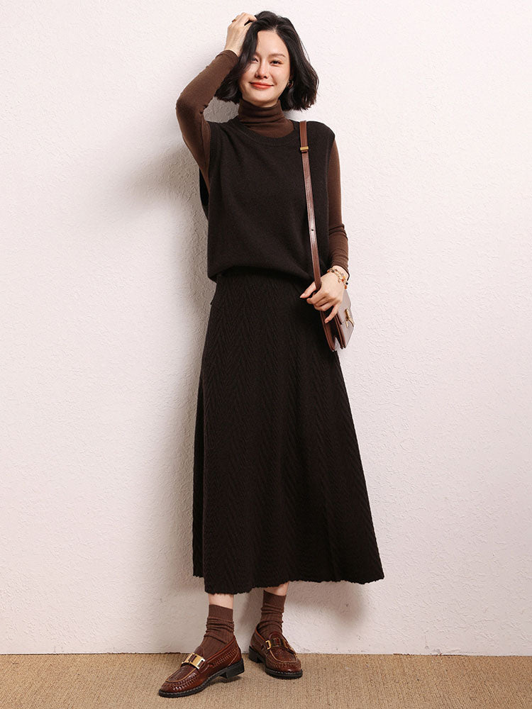 Cashmere Herringbone Midi-Skirt