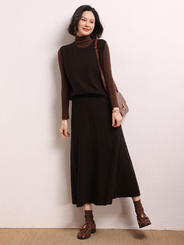 Cashmere Herringbone Midi-Skirt