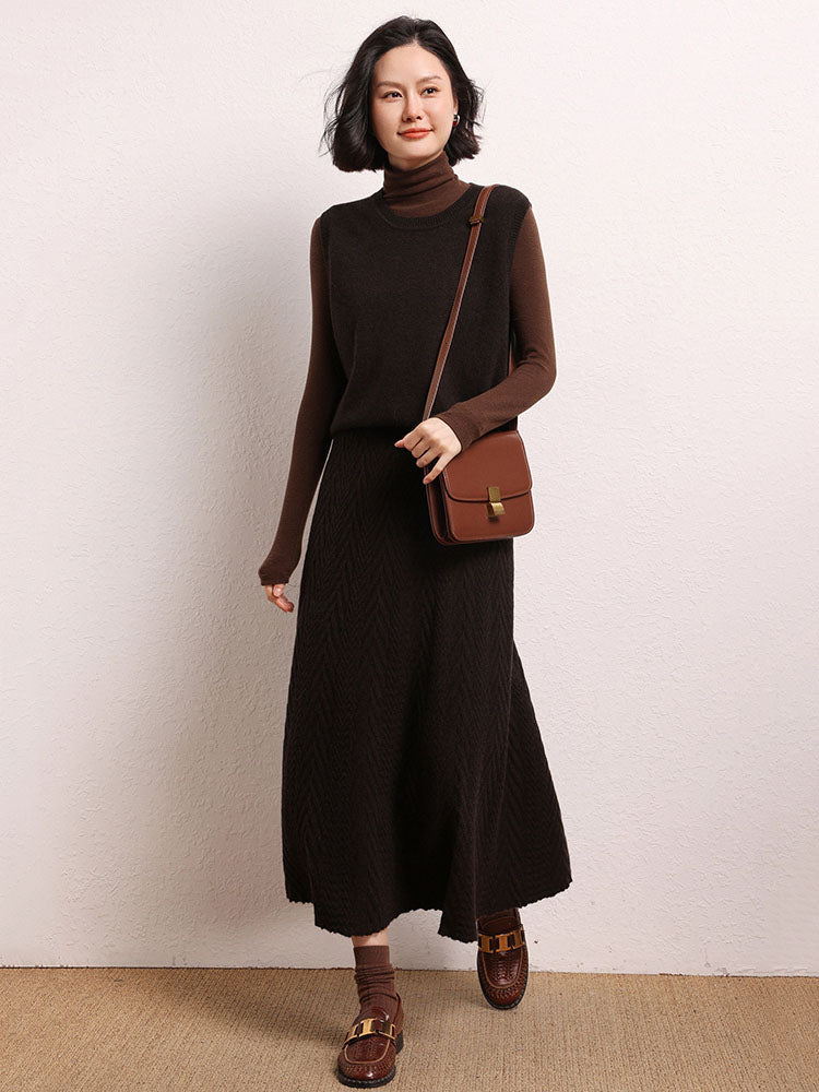 Cashmere Herringbone Midi-Skirt