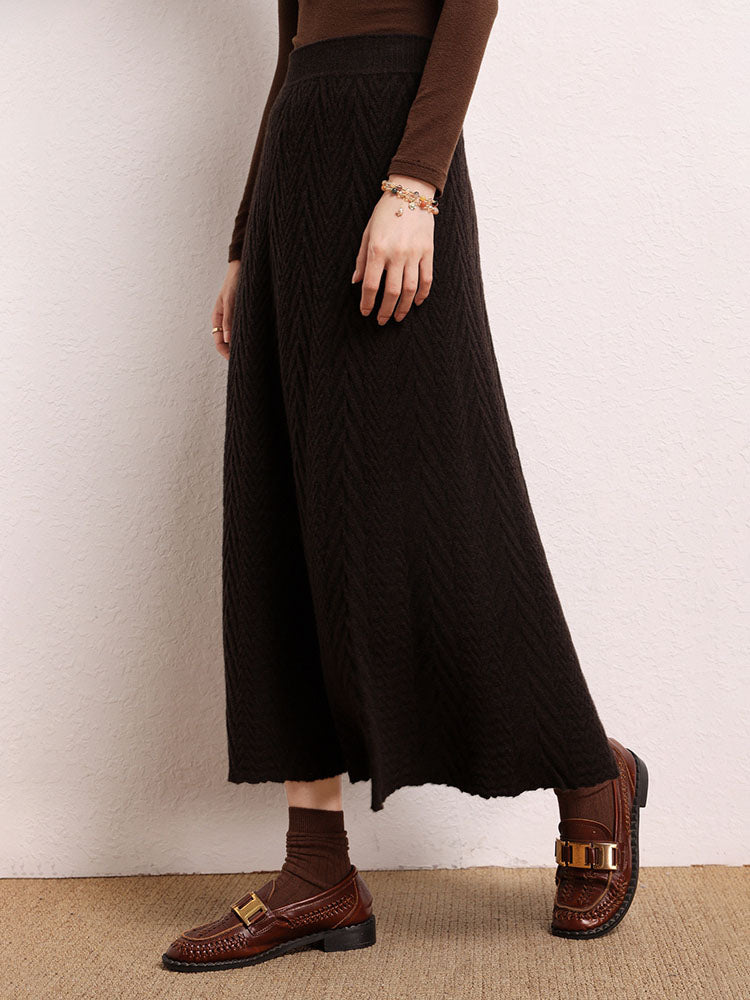 Cashmere Herringbone Midi-Skirt