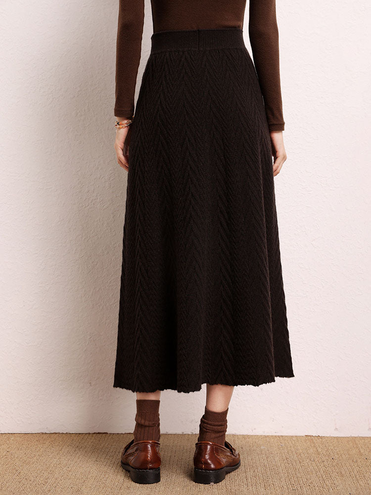 Cashmere Herringbone Midi-Skirt