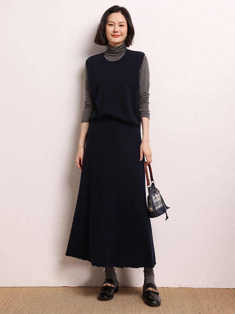 Cashmere Herringbone Midi-Skirt