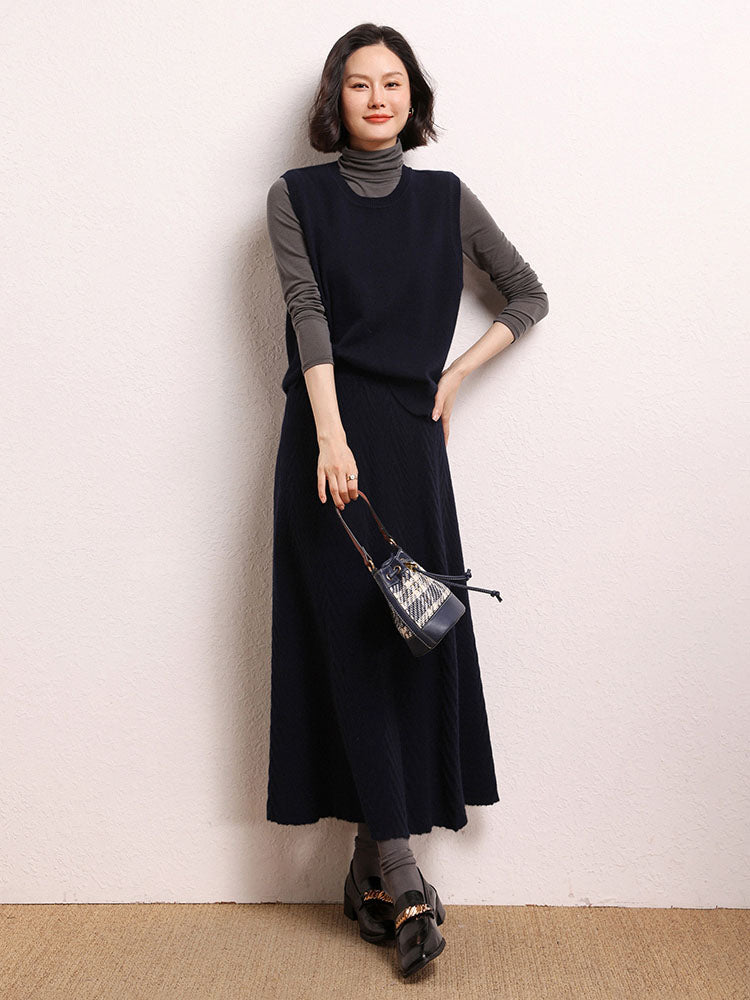 Cashmere Herringbone Midi-Skirt