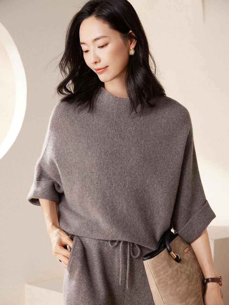 Batwing sleeves Mock Neck Cashmere Sweater
