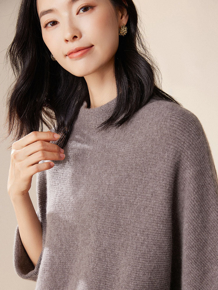 Batwing sleeves Mock Neck Cashmere Sweater
