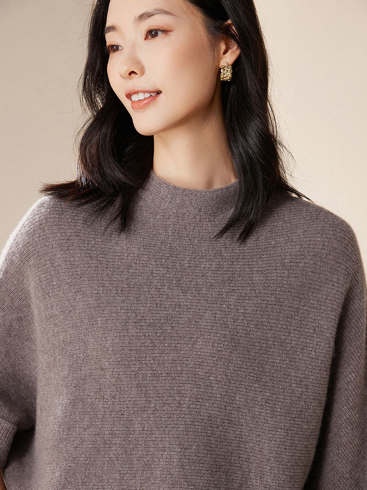 Batwing sleeves Mock Neck Cashmere Sweater