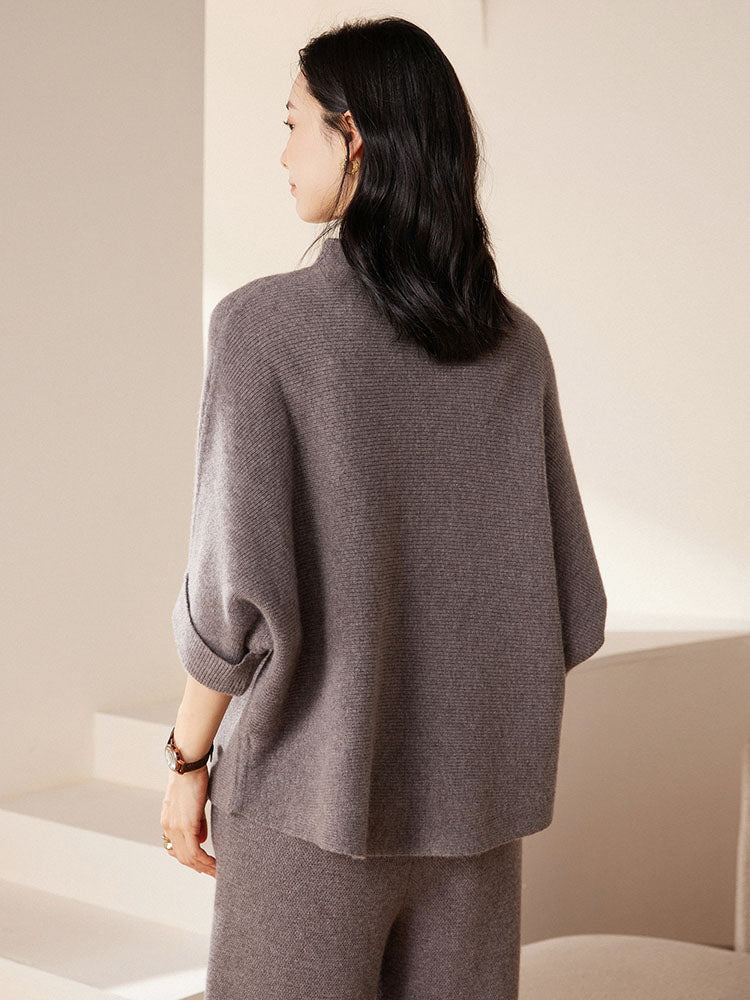 Batwing sleeves Mock Neck Cashmere Sweater