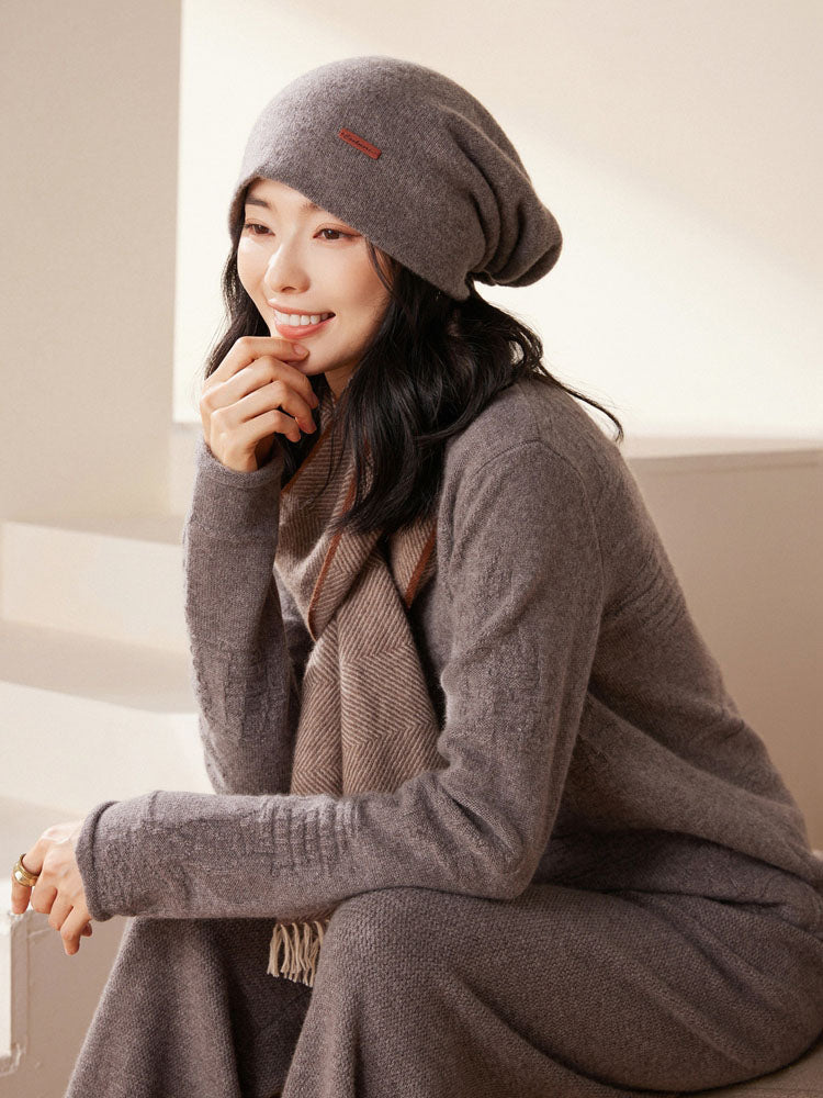 Double-layer Cashmere Drawstring Hat