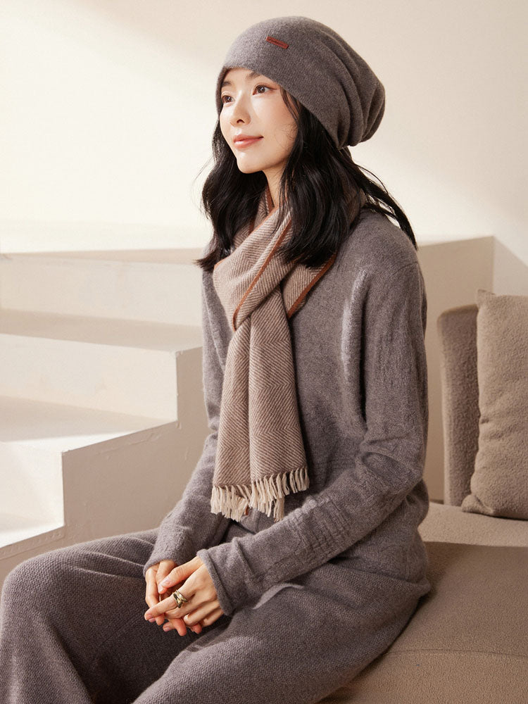 Double-layer Cashmere Drawstring Hat