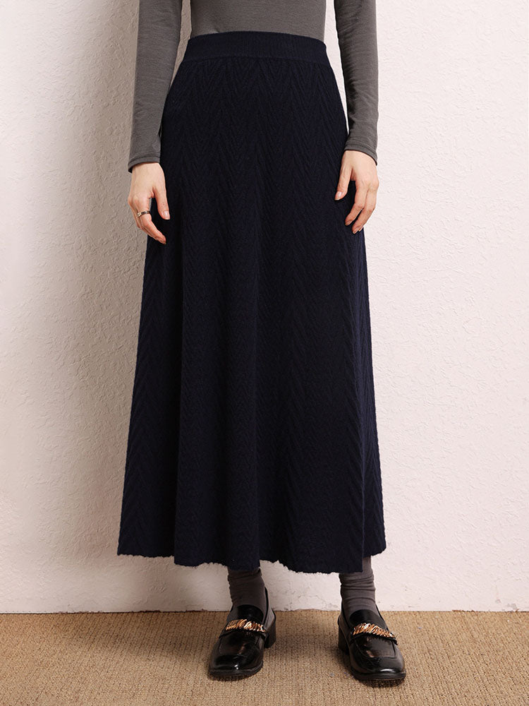 Cashmere Herringbone Midi-Skirt