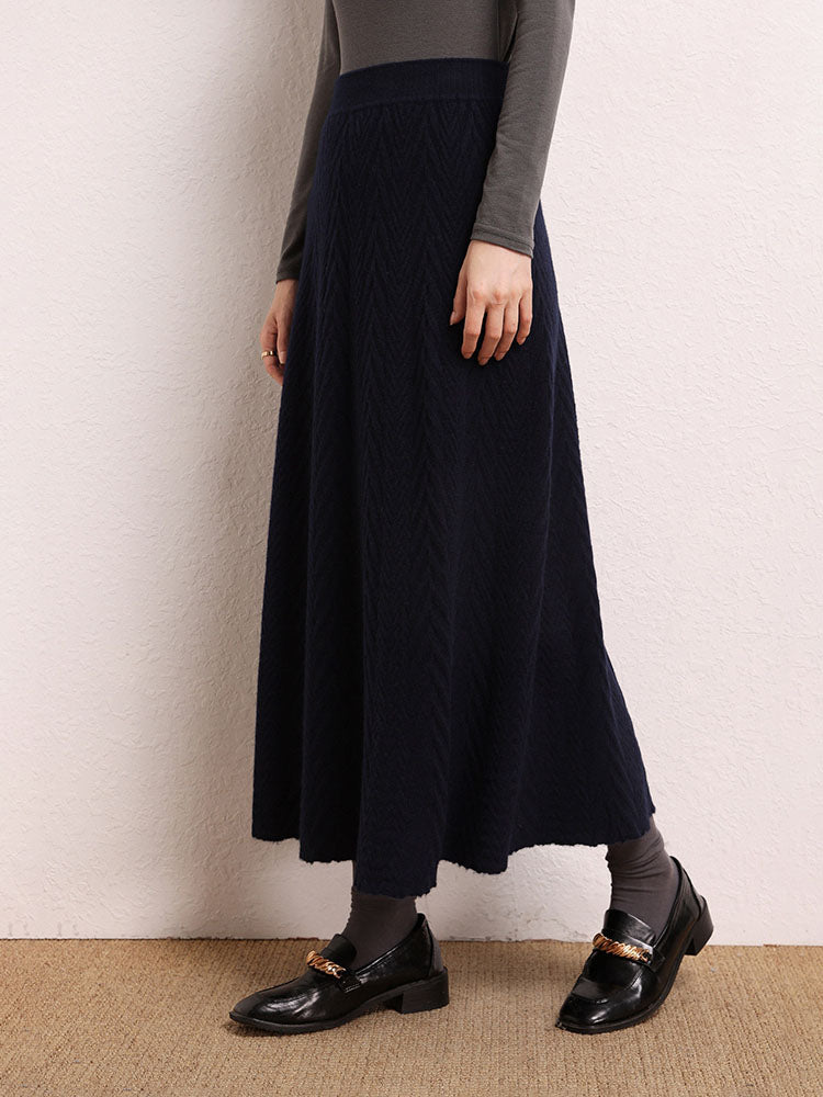 Cashmere Herringbone Midi-Skirt