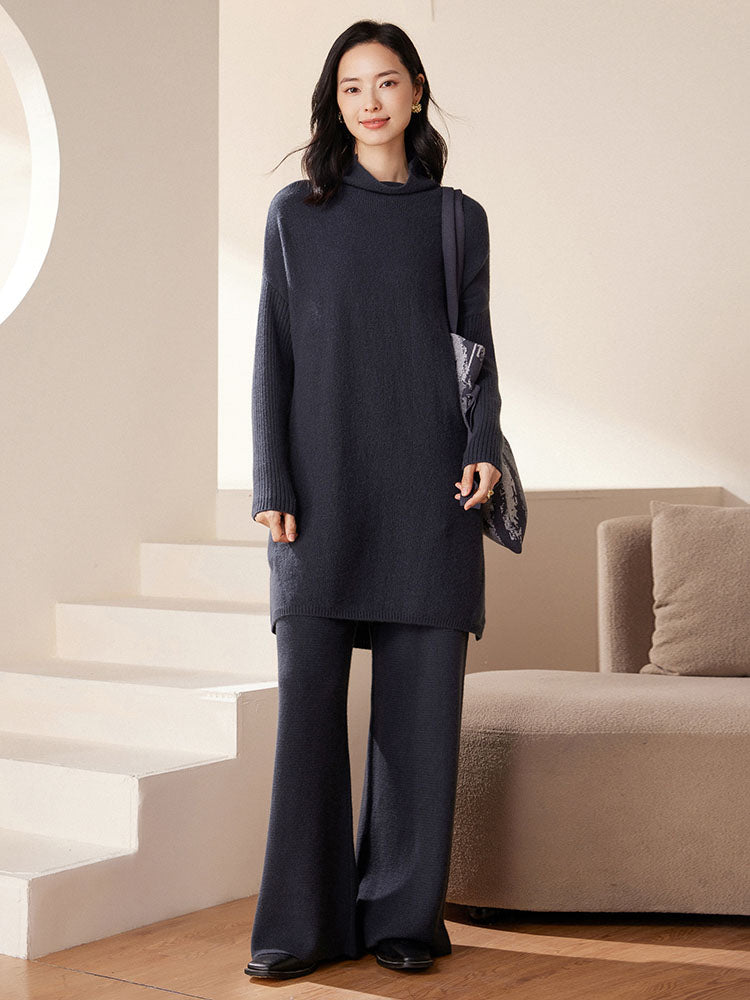 Cashmere Turtleneck Drop-shoulder Sweater Dress