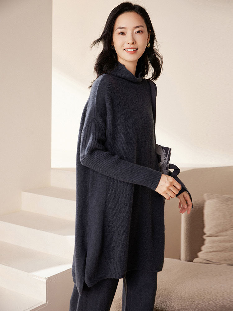 Cashmere Turtleneck Drop-shoulder Sweater Dress