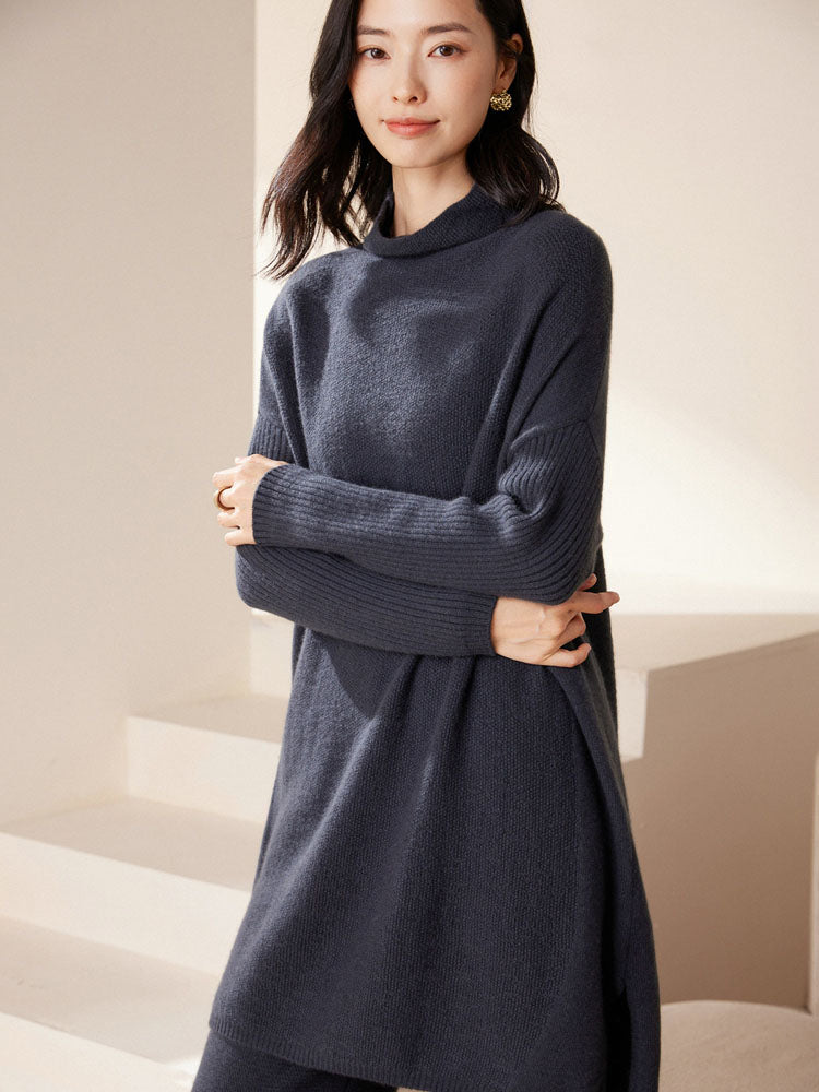 Cashmere Turtleneck Drop-shoulder Sweater Dress