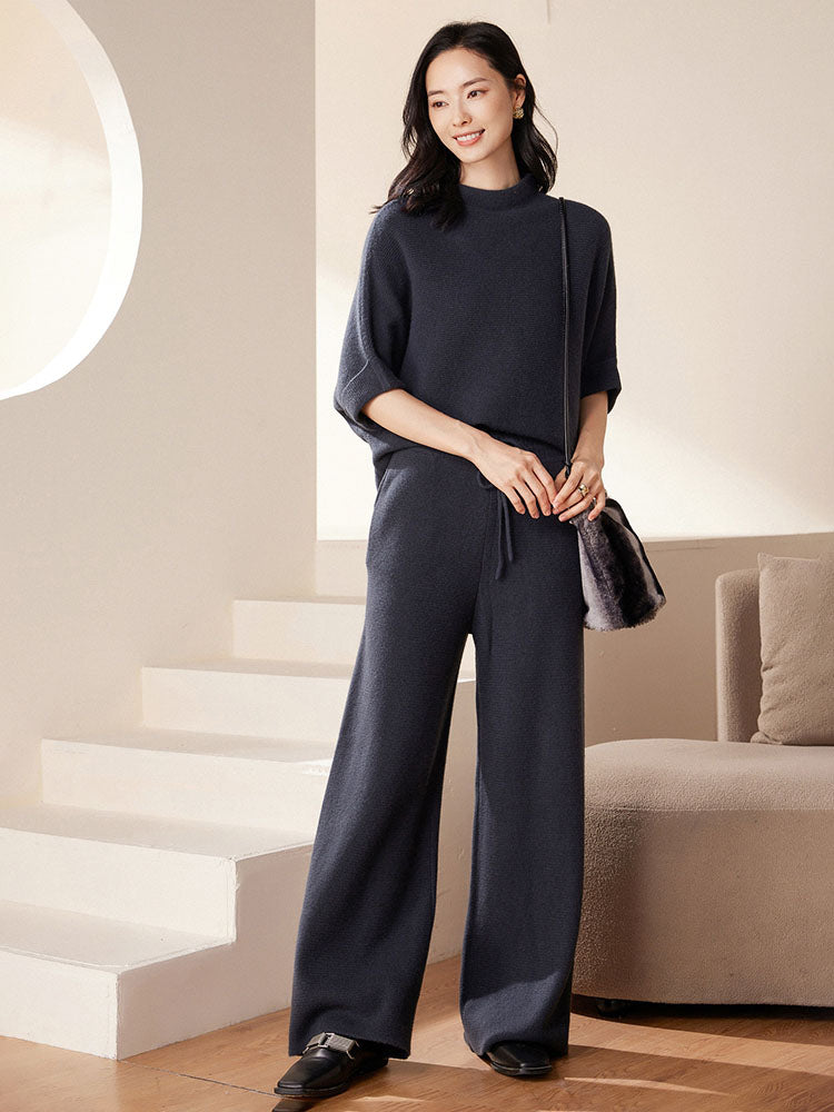 Batwing sleeves Mock Neck Cashmere Sweater