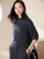 Batwing sleeves Mock Neck Cashmere Sweater