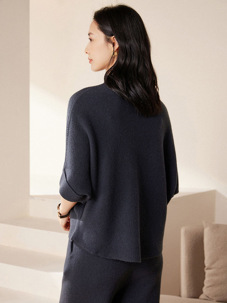 Batwing sleeves Mock Neck Cashmere Sweater