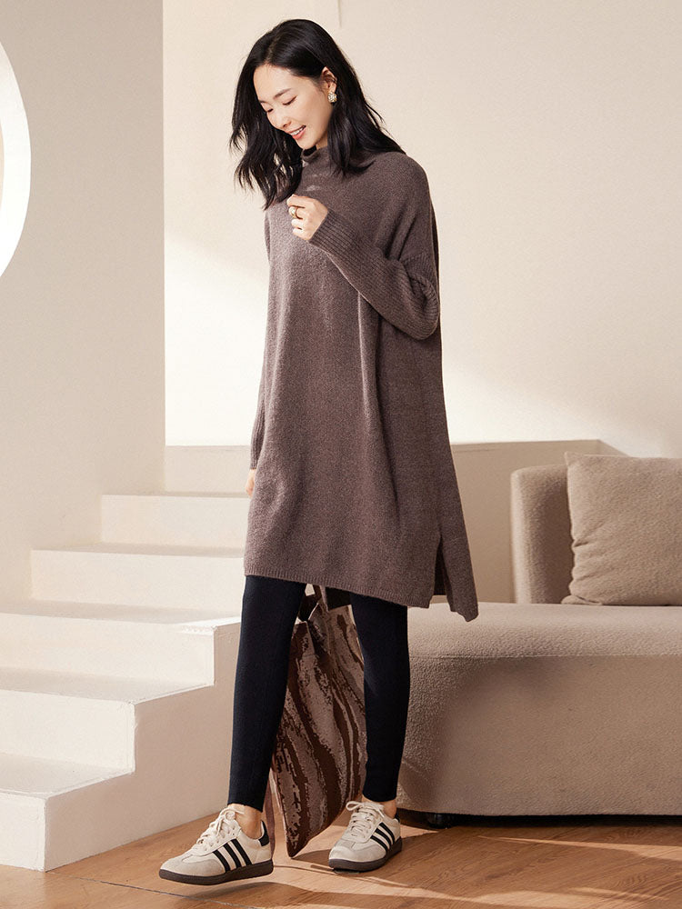 Cashmere Turtleneck Drop-shoulder Sweater Dress