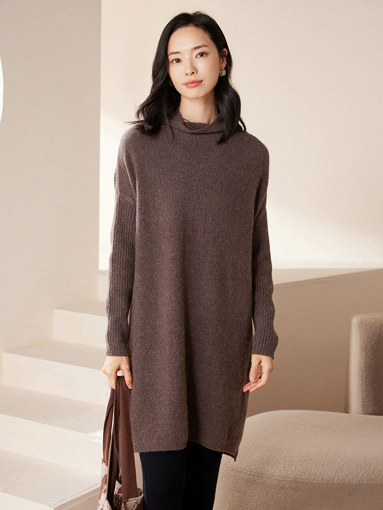 Cashmere Turtleneck Drop-shoulder Sweater Dress