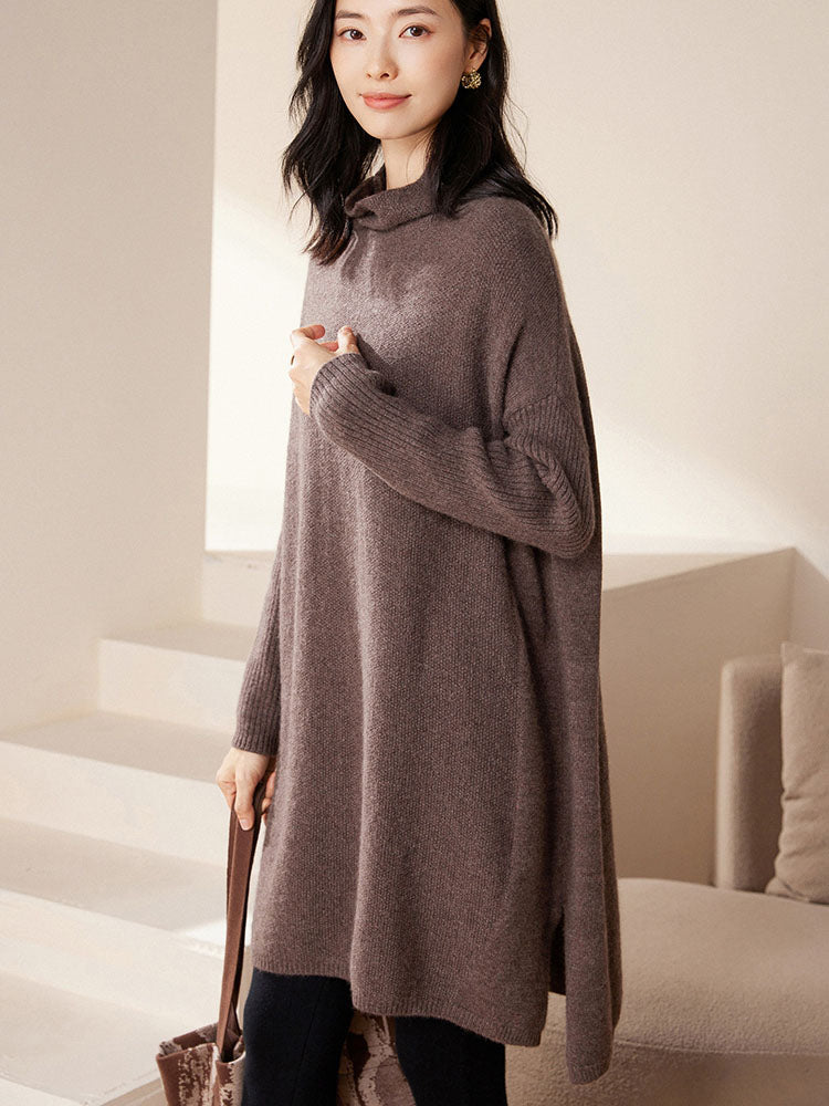 Cashmere Turtleneck Drop-shoulder Sweater Dress