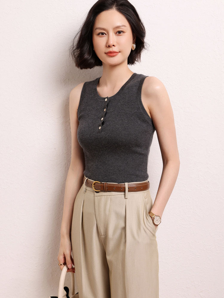 Sleeveless Cashmere Knit Tank Top