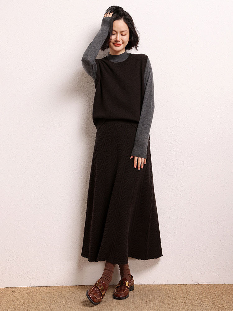 Cashmere Herringbone Midi-Skirt