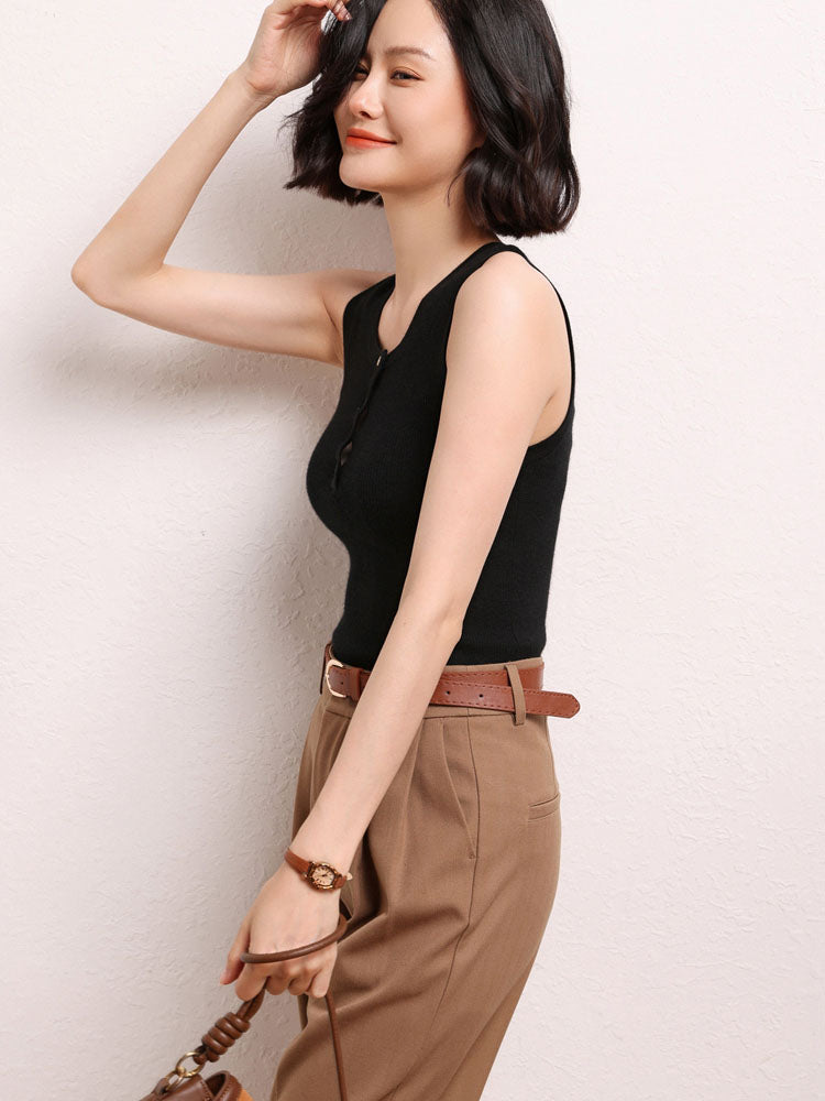 Sleeveless Cashmere Knit Tank Top