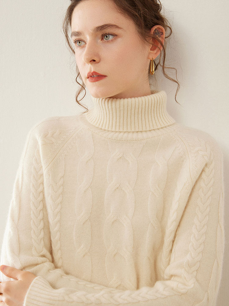 Cable-Knit Cashmere Turtleneck Sweater
