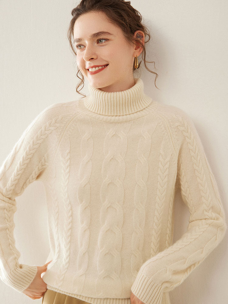 Cable-Knit Cashmere Turtleneck Sweater