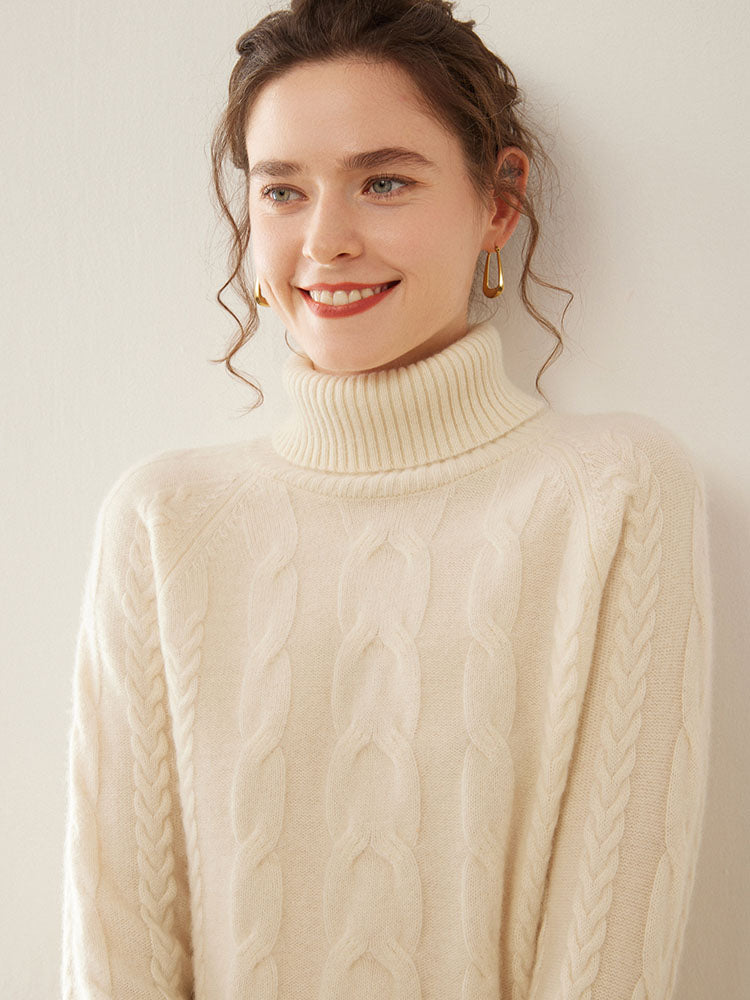 Cable-Knit Cashmere Turtleneck Sweater