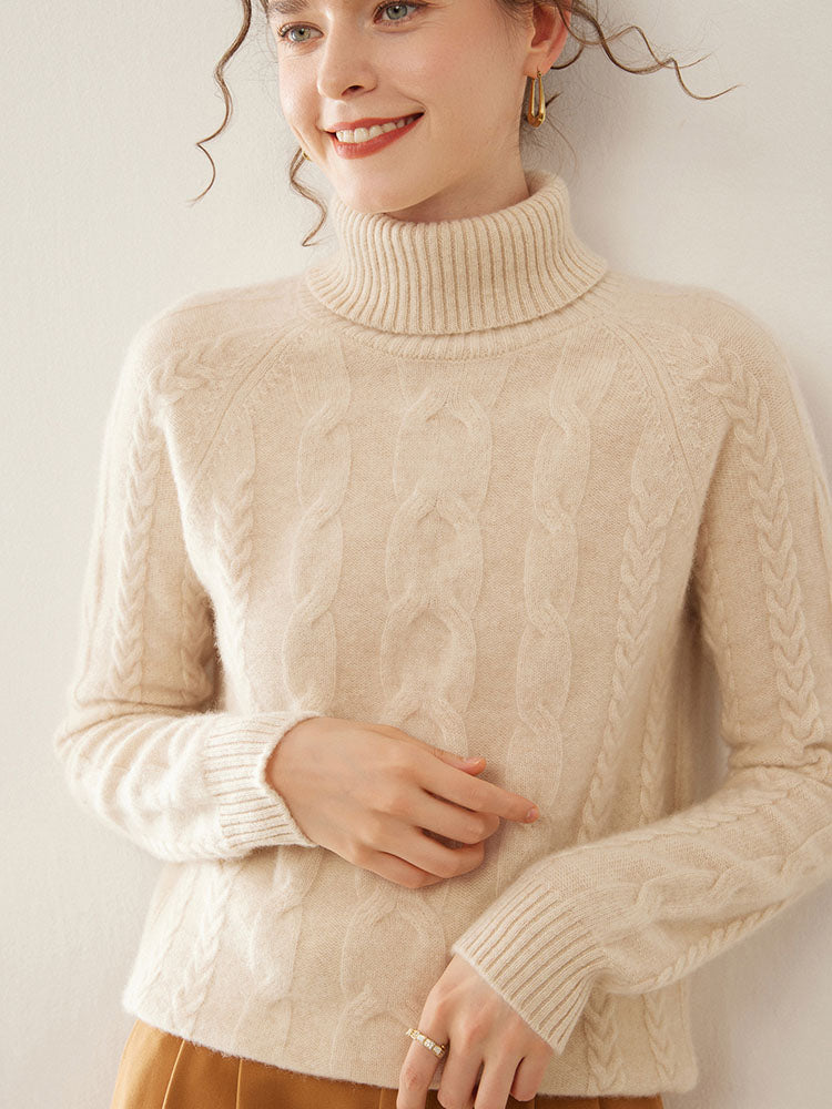 Cable-Knit Cashmere Turtleneck Sweater