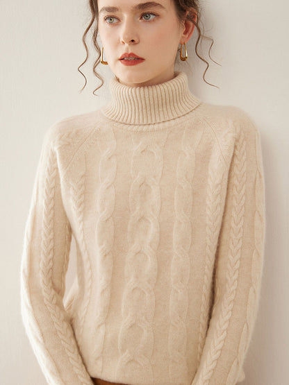 Cable-Knit Cashmere Turtleneck Sweater