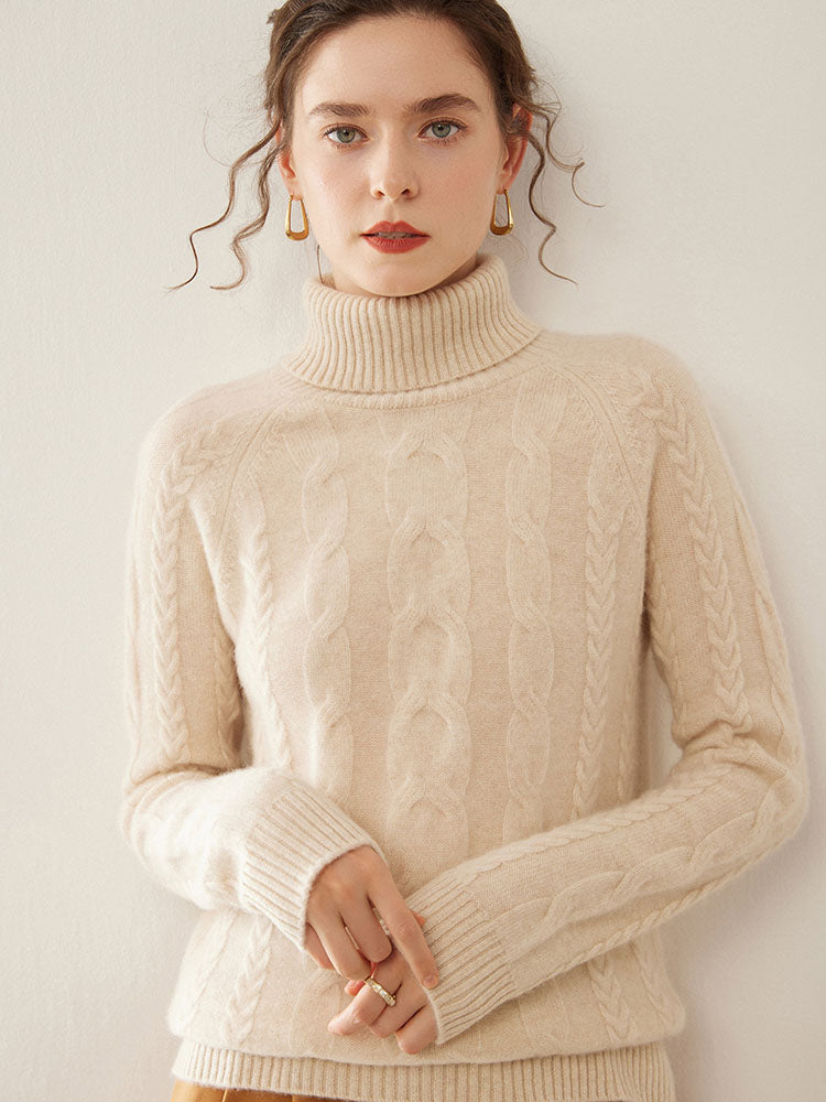 Cable-Knit Cashmere Turtleneck Sweater