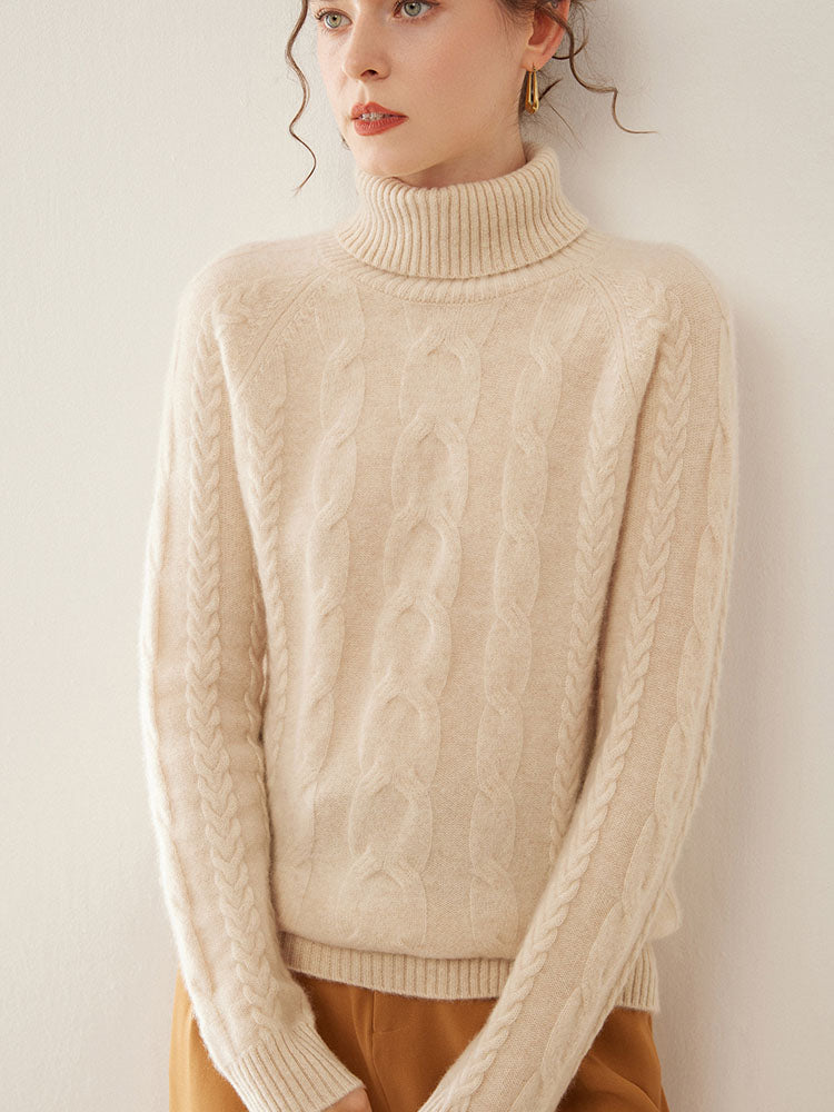 Cable-Knit Cashmere Turtleneck Sweater