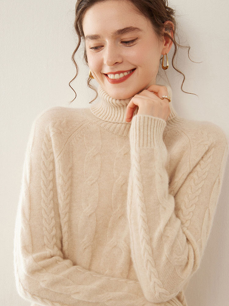 Cable-Knit Cashmere Turtleneck Sweater