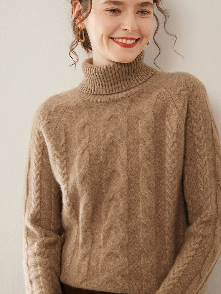 Cable-Knit Cashmere Turtleneck Sweater
