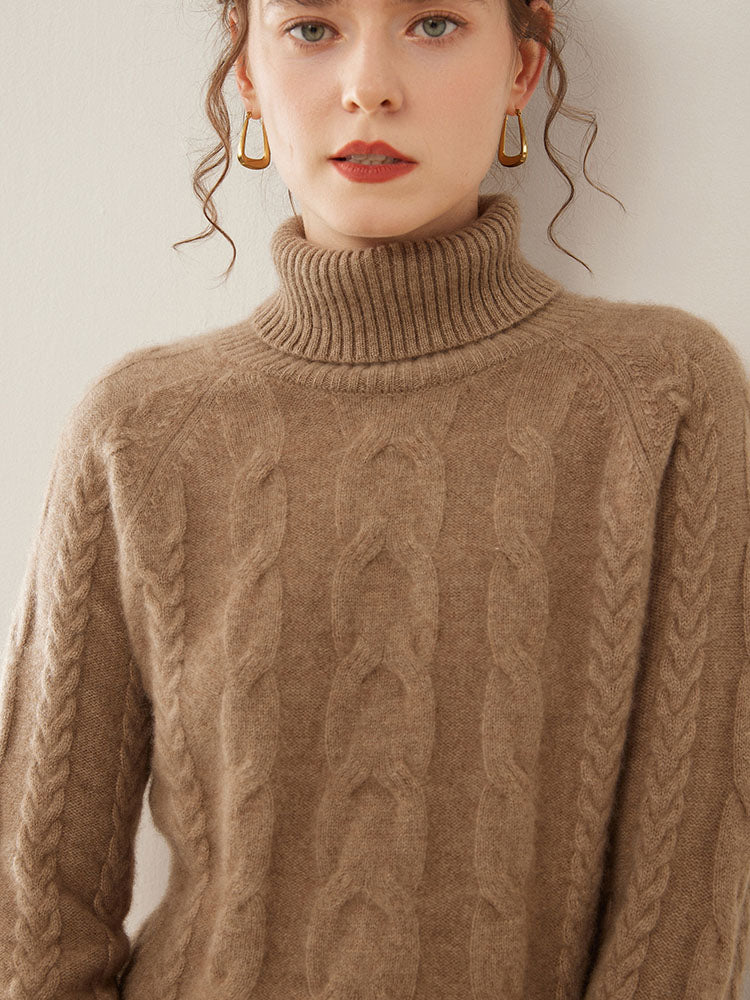 Cable-Knit Cashmere Turtleneck Sweater