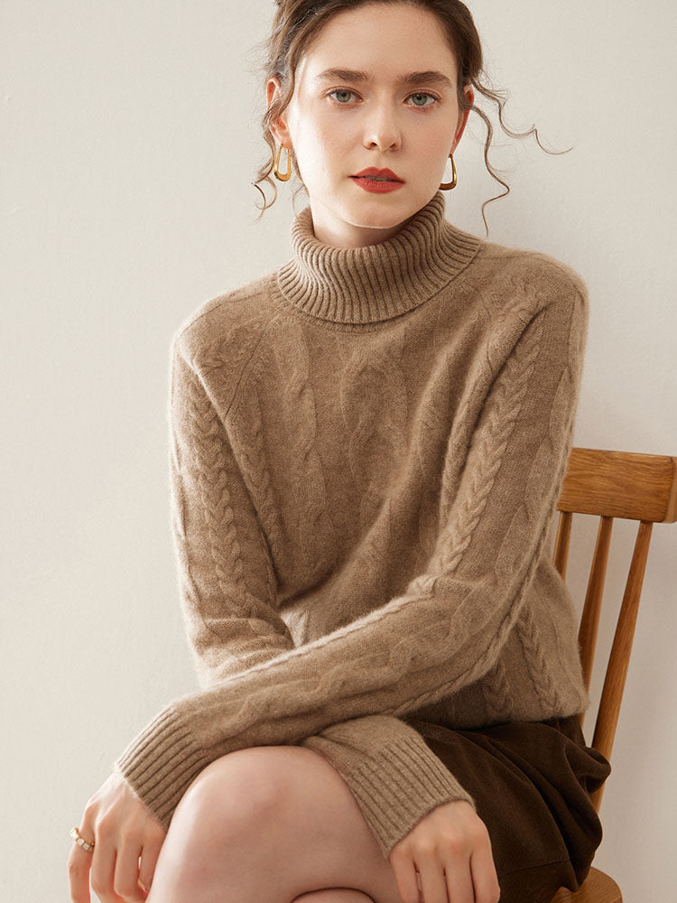 Cable-Knit Cashmere Turtleneck Sweater
