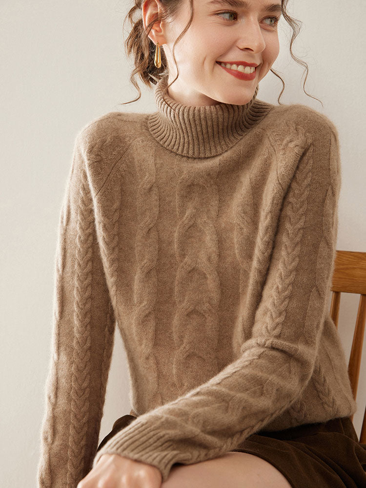 Cable-Knit Cashmere Turtleneck Sweater
