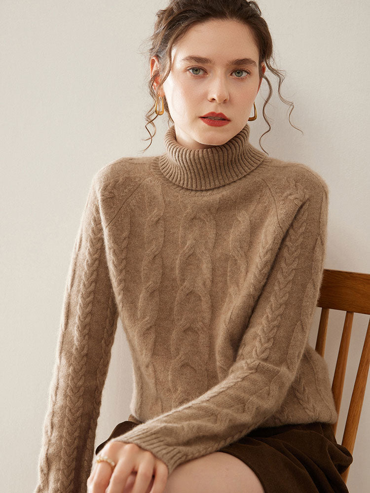 Cable-Knit Cashmere Turtleneck Sweater