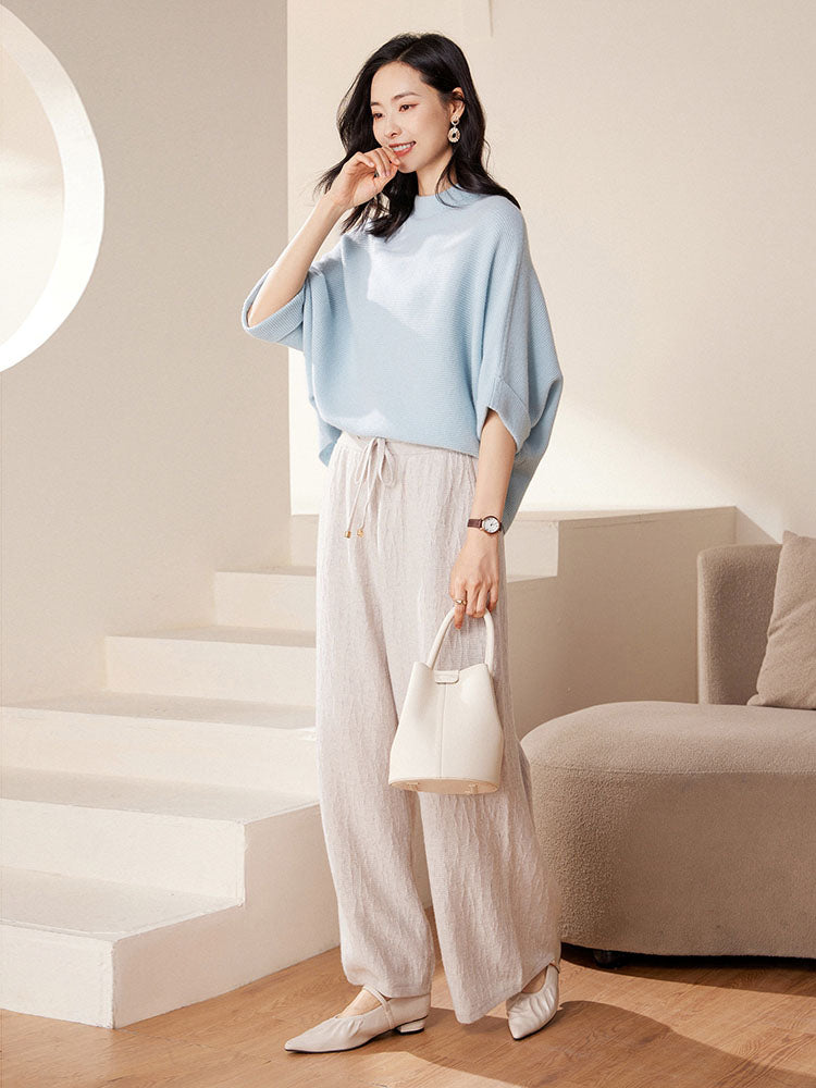 Batwing sleeves Mock Neck Cashmere Sweater
