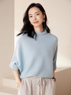 Batwing sleeves Mock Neck Cashmere Sweater