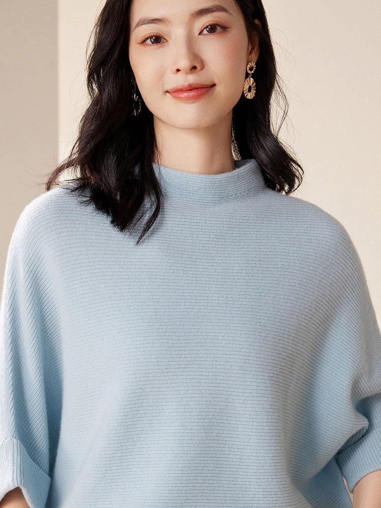 Batwing sleeves Mock Neck Cashmere Sweater